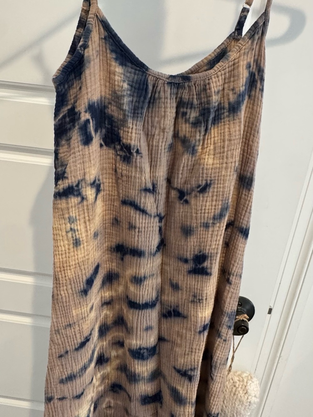 NATION Tie-Dye Ribbed Maxi Dress in Beige & Navy
